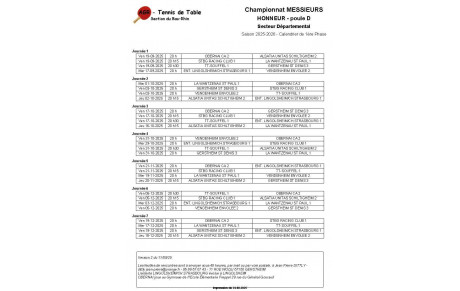 Championnat AGR - Honneur - Equipe 1 (Phase 1)
